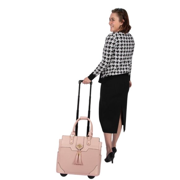 PRAGUE PINK ROLLING LAPTOP TOTE BRIEFCASE BAG - Picture 3 of 6